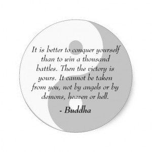 Famous Buddha Quotes - Conquer Yourself Classic Round Sticker