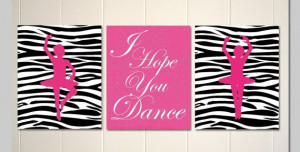 teen girl wall art, girls zebra stripes decor, l hope you dance, dance ...