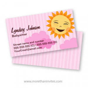 Cute business card for babysitter Pink babysitting business cards ...