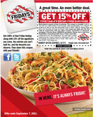 Tgi Fridays Coupons Friday Save Your Tables