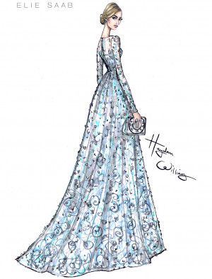 haydenwilliamsillustrations:The lovely Lily James wearing ELIE SAAB ...