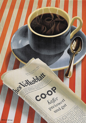 Donald Brun, advertising poster for Co-op Coffee, cheap and good, 1943 ...
