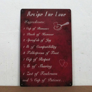 Tin sign Recipe for Love Quote Metal Decor Wall Art Vintage Rustic Bar ...