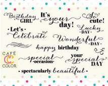 in 1 Digital calligraphy Birthday overlay, clipart, graphic. 24 PNG ...