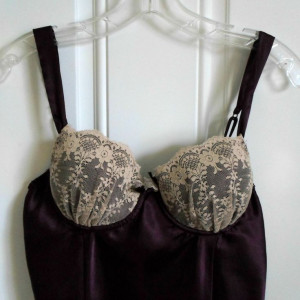 Ambrielle Purple Underwire Bra Lingerie Gown Beige Lace Cup Overlay ...