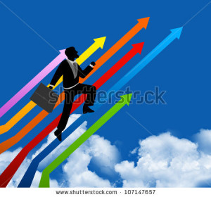 ... Arrow to The Top for Success With Blue Sky Background - stock photo