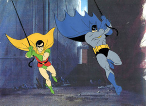 batman and robin swing into action from this superfriends cartoon