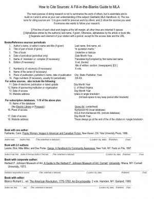 Mla Citation Worksheet Middle School