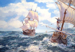 The Susan Constant, the Godspeed and Discovery 1607 – Painting by ...