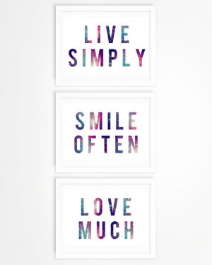 4x6 Live Simply Smile Often Love Much Galaxy Quote Wall Art Print Set ...