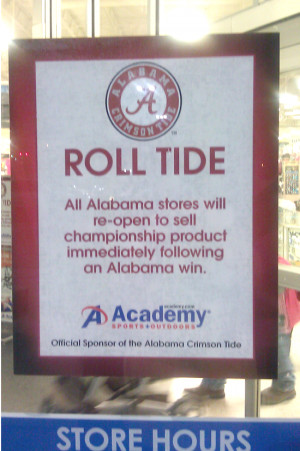 Auburn Academy Sports says “Roll Tide!”