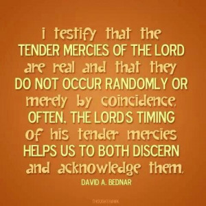 David A. Bednar quote about tender mercies of the Lord & his timing.