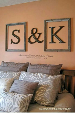 Initials framed over bed♡
