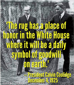 President Calvin Coolidge pictured standing on the rug with Near East ...
