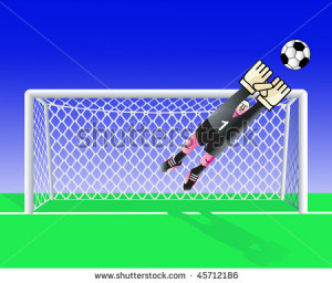 Soccer goalkeeper is jumping on ball. Vector illustration.