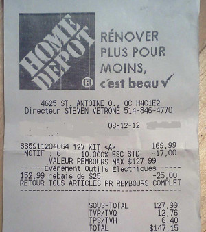 Home Depot Receipt