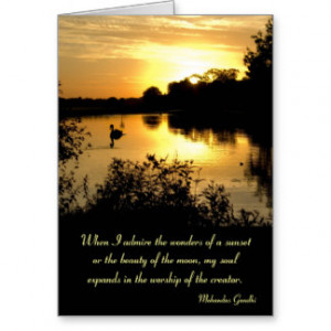 Sunset Swan Lake orange yellow Card with Quote