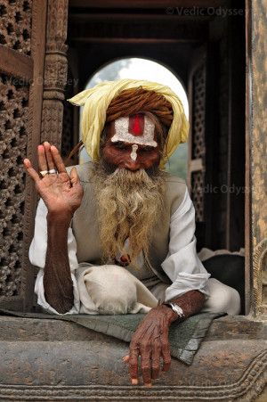106-year-old Hindu sadhu (wandering monk) rests in the confines of a ...
