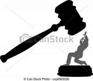 Vector - Business person in danger of court injustice gavel - stock ...