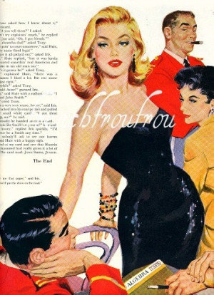 vintage 1950 pin-up girls romance fashion illustration black evening ...