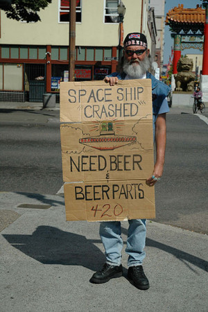 funny homeless sign beer