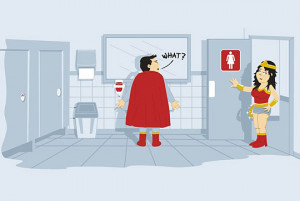 Funny photos funny Superman ladies restroom cape