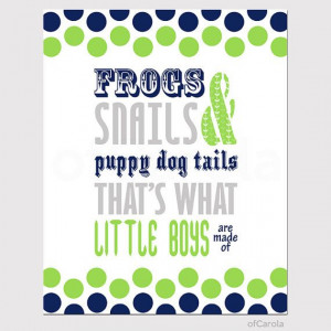 Wall Art Frogs Snails Puppy Dog Tails Quote Print, Dots Navy Blue Lime ...