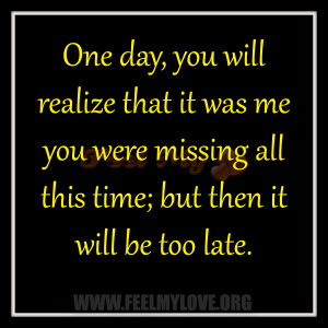 One day, you will realize that it was me you were missing all this ...