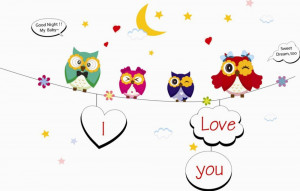 Colorful owls wall stickers good night my baby quotes home decoration ...