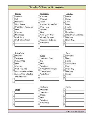 The printable Household Chore Lists include: