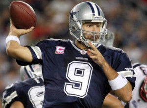 The Cowboys' Tony Romo, throwing a pass