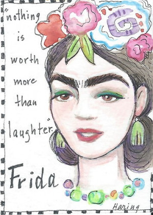Frida Kahlo Laughter Quote Original Watercolor ACEO Mexican Folk Art ...