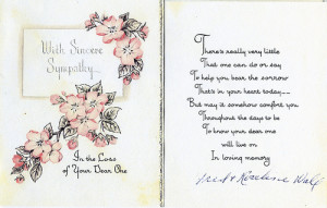 SYMPATHY CARD etiquette- April 1957 - Fred & Roseline Wall to Doris ...