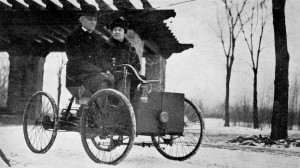 Henry Ford & Clara Ford riding in the Quadricycle (Ford's first car)