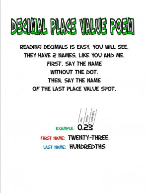 decimal place value poem
