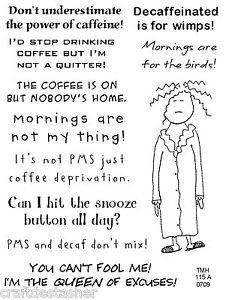 115-A-Funny-Sleepy-Lady-Coffee-Caffeine-PMS-Sayings-Stamps-Lot-Sheet ...