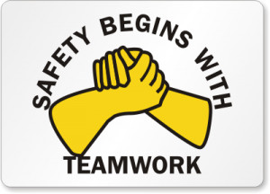 safety slogan sign safety begins with teamwork with graphic size 7 x ...