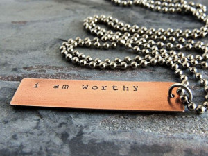 am worthy Long Copper Tag Necklace
