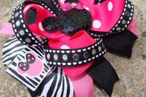 Mouse Hair Bow Large Hair bow Pink and Black Minnie Mouse Hair Bow