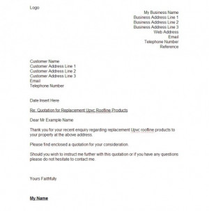 Page one of a typical quotation letter I would send to a customer.