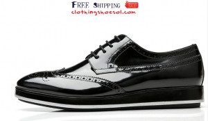 Mens Oxford Casual Shoes Lace Up Patent Leather Wingtips Black