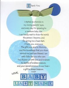 Baby Shower Thank You From Unborn Baby Poems | Gender Select an option ...