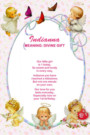 ... Colour (angel theme), A4 portrait 1st Birthday poem personalised with