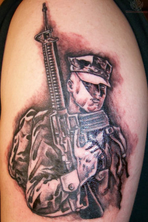 Military Tattoo On Back Shoulder