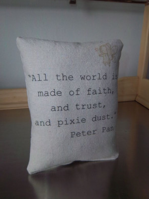 Peter Pan nursery pillow handmade quote J M Barrie children baby room ...
