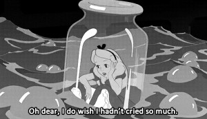 alice in wonderland, cried, quote, sad, tears, text