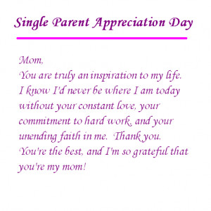 Single Parent Mom Appreciation Letter of Parents Day