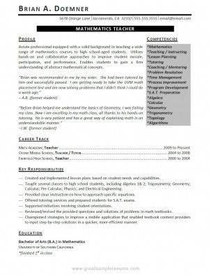 Teacher Resume Example