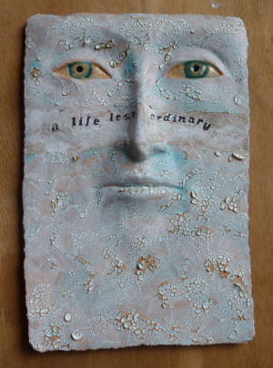 Life Less Ordinary - ceramic wall sculpture of a face with blue and ...