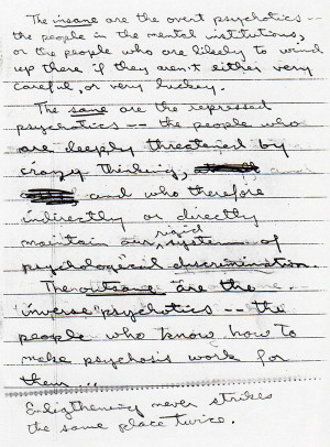 Kerry Thornley hand-written note, The Outsane: Enlightening Never ...